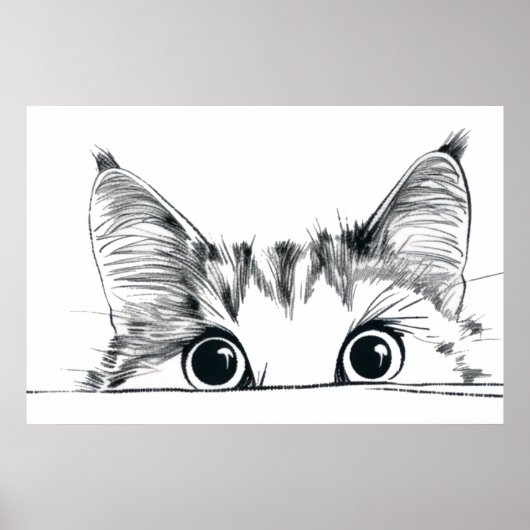 Peeking Cat line zeichnend Poster (Vorne)