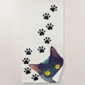 Peeking Cat Paw Prints Design Beach Handtuch (Vorderseite)