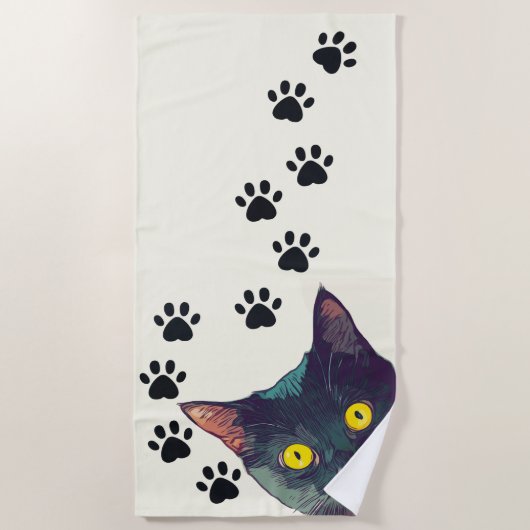 Peeking Cat Paw Prints Design Beach Handtuch (Vorderseite)