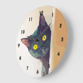 Peeking Cat Wall Clock Große Wanduhr (Winkel)