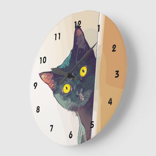 Peeking Cat Wall Clock Große Wanduhr (Winkel)