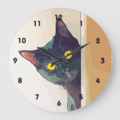 Peeking Cat Wall Clock Große Wanduhr (Vorderseite)