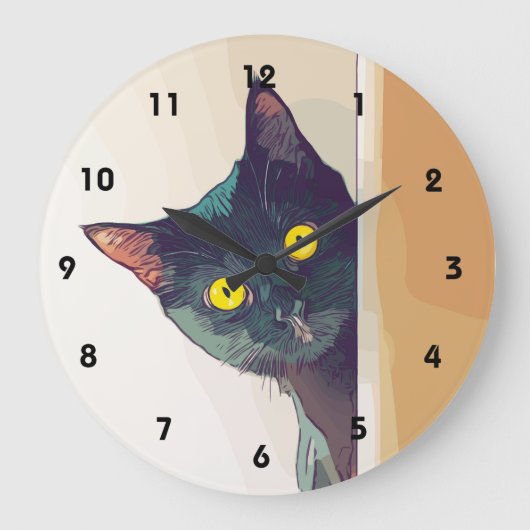 Peeking Cat Wall Clock Große Wanduhr (Vorderseite)
