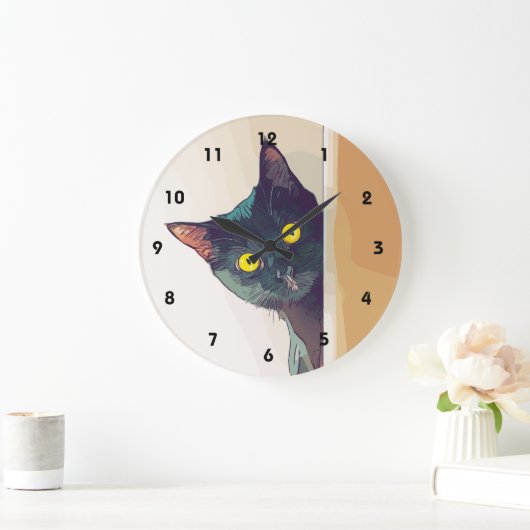 Peeking Cat Wall Clock Große Wanduhr (Zuhause)