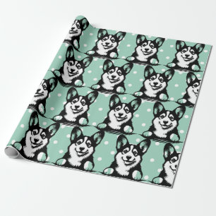 Peeking Corgi Green Personalisiertes Thema Geschenkpapier