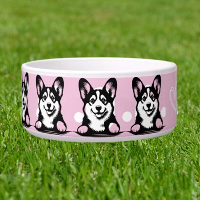 Peeking Corgi Pink-Design anpassen Napf (Trendy  Custom Dog Name Bowl)
