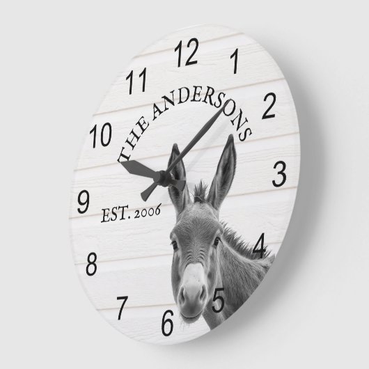 Peeking Donkey Niedlich Personalisiert Große Wanduhr (Winkel)