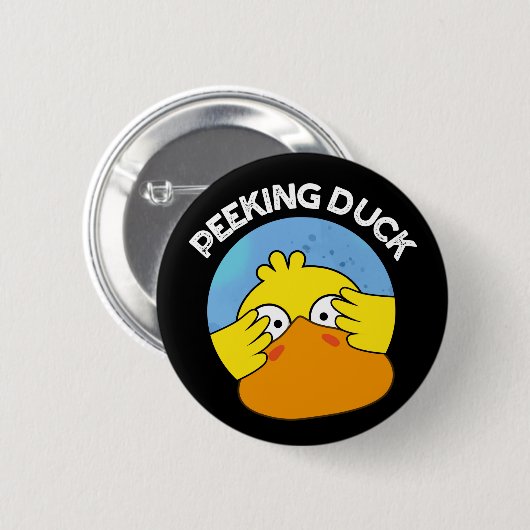 Peeking Duck Funny Animal Chinese Disc Pun Dark BG Button (Vorne & Hinten)
