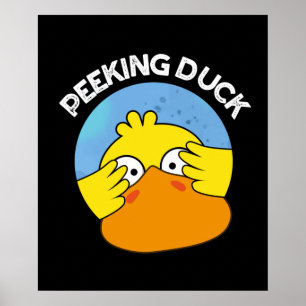 Peeking Duck Funny Animal Chinese Disc Pun Dark BG Poster