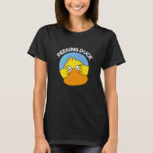 Peeking Duck Funny Animal Chinese Disc Pun Dark BG T-Shirt (Vorderseite)