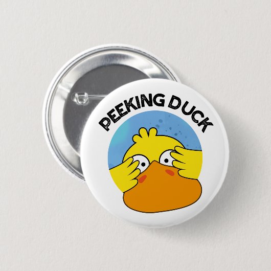 Peeking Duck Funny Animal Disc Pun Button (Vorne & Hinten)