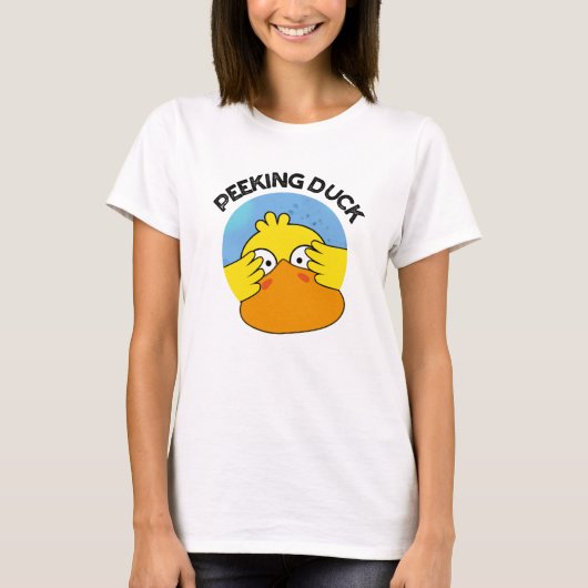 Peeking Duck Funny Animal Disc Pun T-Shirt (Vorderseite)