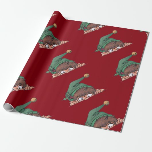 Peeking Elf Holiday Geschenkpapier (Ungerollt)