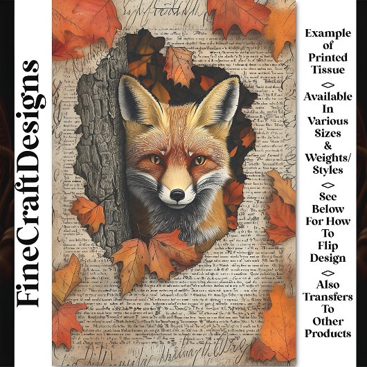 Peeking Fox Herbstleaves Ephemera BK4 Decoupage Seidenpapier