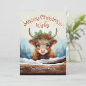 Peeking Highland Cow Mooey Weihnachtsbauernhof Feiertagskarte (Stehend Vorderseite)