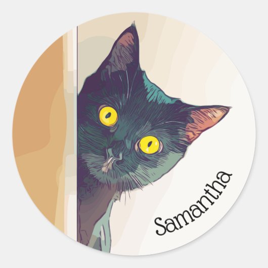 Peeking Kitty Design Classic Round Sticker (Vorderseite)