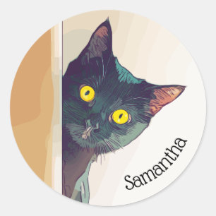 Peeking Kitty Design Classic Round Sticker