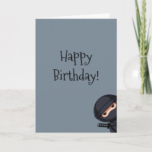 Peeking Ninja on Grey Birthday Karte (Vorderseite)