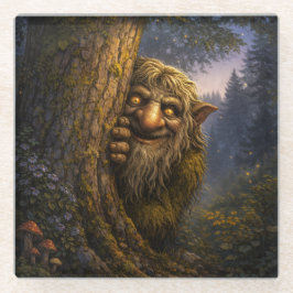 Peeking Norwegian Troll, Glass Coaster Glasuntersetzer