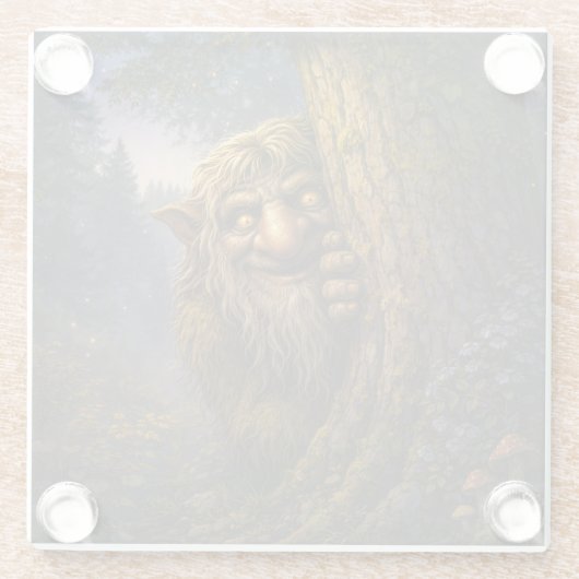 Peeking Norwegian Troll, Glass Coaster Glasuntersetzer (Rückseite)