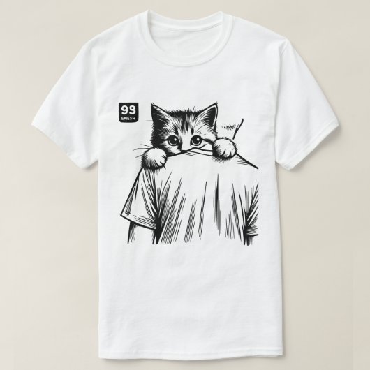 Peeking Pawfect: Sneaky Cat Sketch T-Shirt (Design vorne)