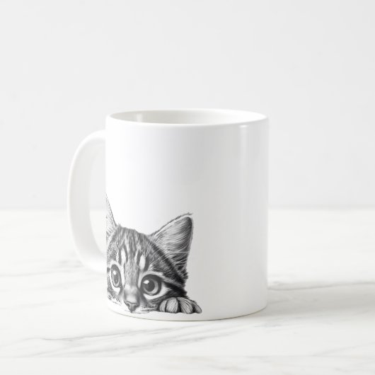 Peeking Sneaky Cat Kitten Adorable Kaffeetasse (Vorderseite Links)