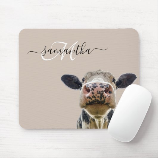 Peeking Sneaky Cow Personalisierte Monogramm Mousepad (Mit Mouse)