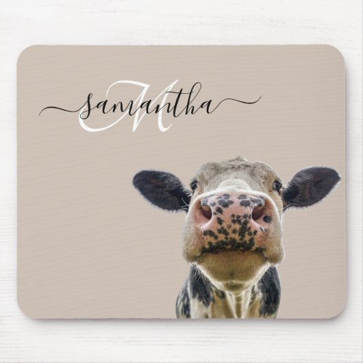 Peeking Sneaky Cow Personalisierte Monogramm Mousepad (Vorne)