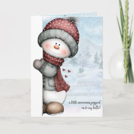 Peeking Snowman Thinking of You Winter Hugs Karte