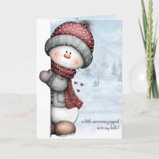 Peeking Snowman Thinking of You Winter Hugs Karte (Vorderseite)