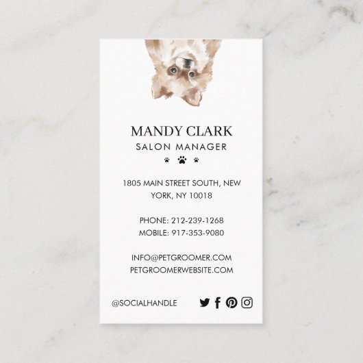 Peeking Wasserfarbe Hunde Pet Care Grooming & Salo Visitenkarte (Rückseite)