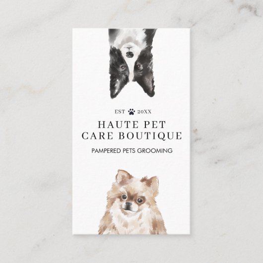 Peeking Wasserfarbe Hunde Pet Care Grooming & Salo Visitenkarte (Vorderseite)