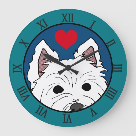 Peeking Westie mit Herz Große Wanduhr (Vorderseite)
