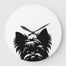 Peeking Yorkie Black and White Wall Clock Große Wanduhr