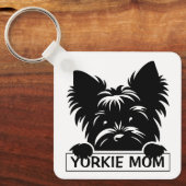 Peeking Yorkie Black Silhouette Yorkie Mama Schlüsselanhänger (Vorderseite)