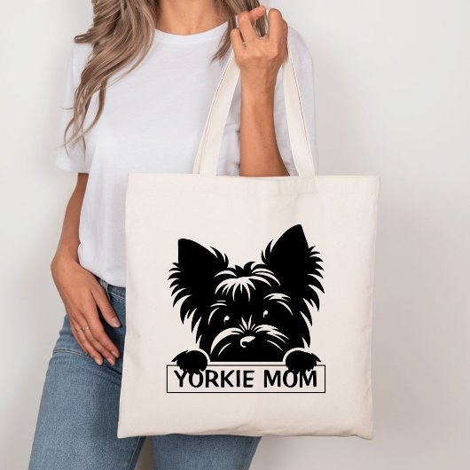 Peeking Yorkie Black Silhouette Yorkie Mama Tragetasche