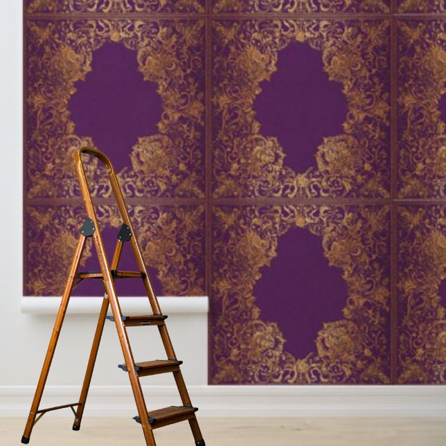 Peel and Stick Indian inspiriert lila Goldmuster Tapete (Peel and Stick Indian inspired purple gold pattern Wallpaper)