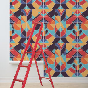 Peel Stick Artdeco Blaues Orange Geometrisches Mus Tapete