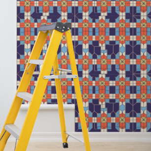Peel Stick Artdeco Tiles Muster Blau Orange Tapete