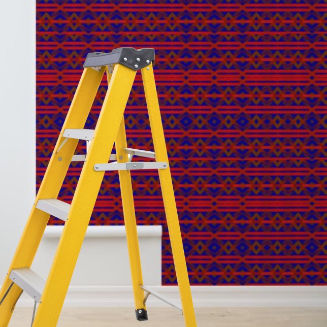 Peel Stick Aztec geometrisches Muster blau rot bra Tapete (Peel Stick Aztec geometric pattern blue red brown Wallpaper)