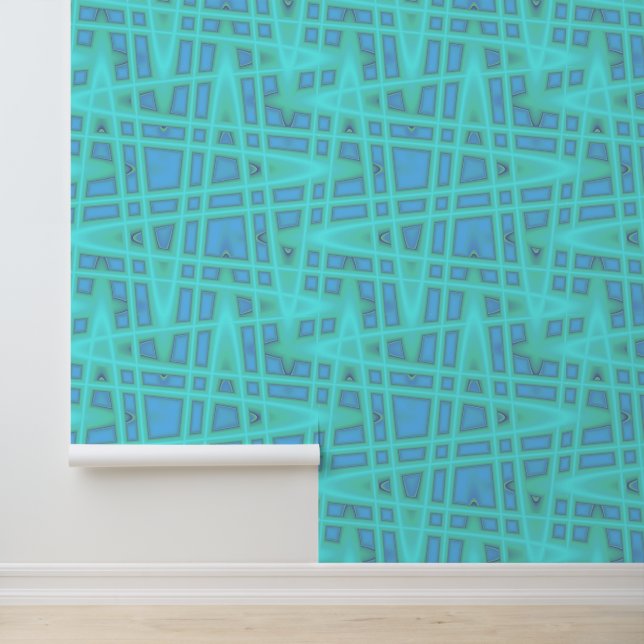 Peel Stick Blue Green Zigzag Geometrisches Muster Tapete (Anwendung)
