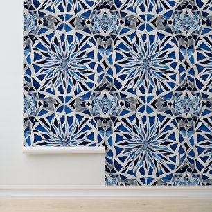 Peel Stick Blue White Mosiac Geometric Muster Tapete