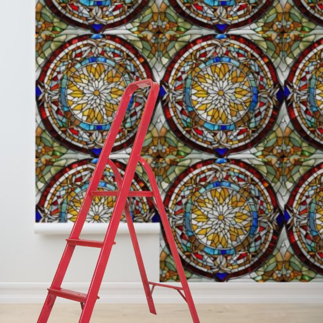 Peel und Stick mehrfarbige Buntglaskreise Tapete (Peel and Stick multi-colored stained glass circles Wallpaper)