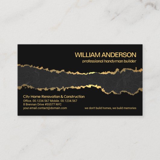 Peeling Gold Wallpaper Black Marble Grunge Builder Visitenkarte (Vorderseite)