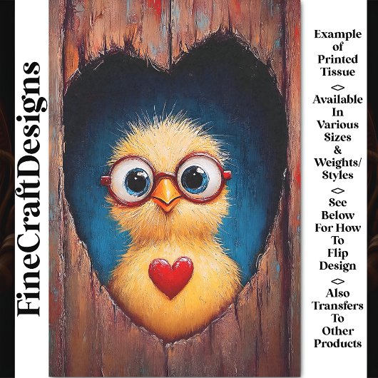 Peeping Chick in Brille & Red Heart BY1 Decoupage Seidenpapier