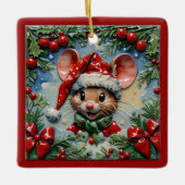 Peeping Christmas Mouse individuell anpassbar Keramikornament (Vorderseite)