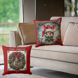 Peeping Christmas Mouse Throw Kissen
