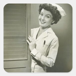 Peeping Nurse Quadratischer Aufkleber