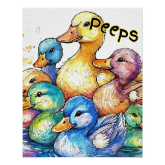 Peeps Ducks Wasserfarbenplakat für Kinder Poster