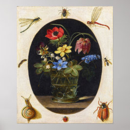 Peeters - Blume in einer Glasvase, Insekten usw. Poster